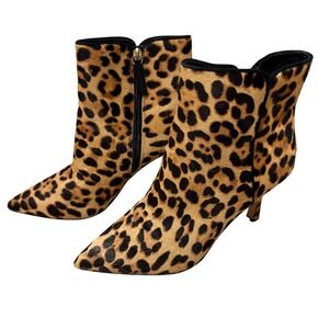 J.Crew Anya Leopard Dyed Calf Hair Ankle Boots Pointed Toe Heel Womens 9 Chic